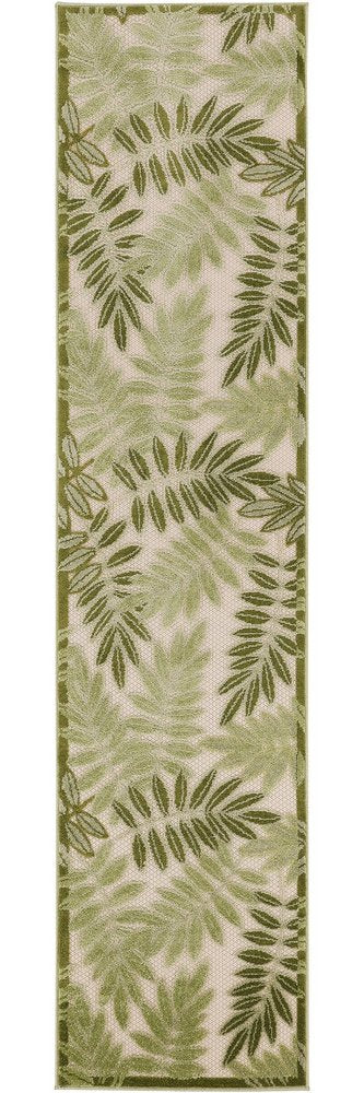 6' Ivory And Green Palm Leaf Indoor Outdoor Runner Rug HomeRoots
