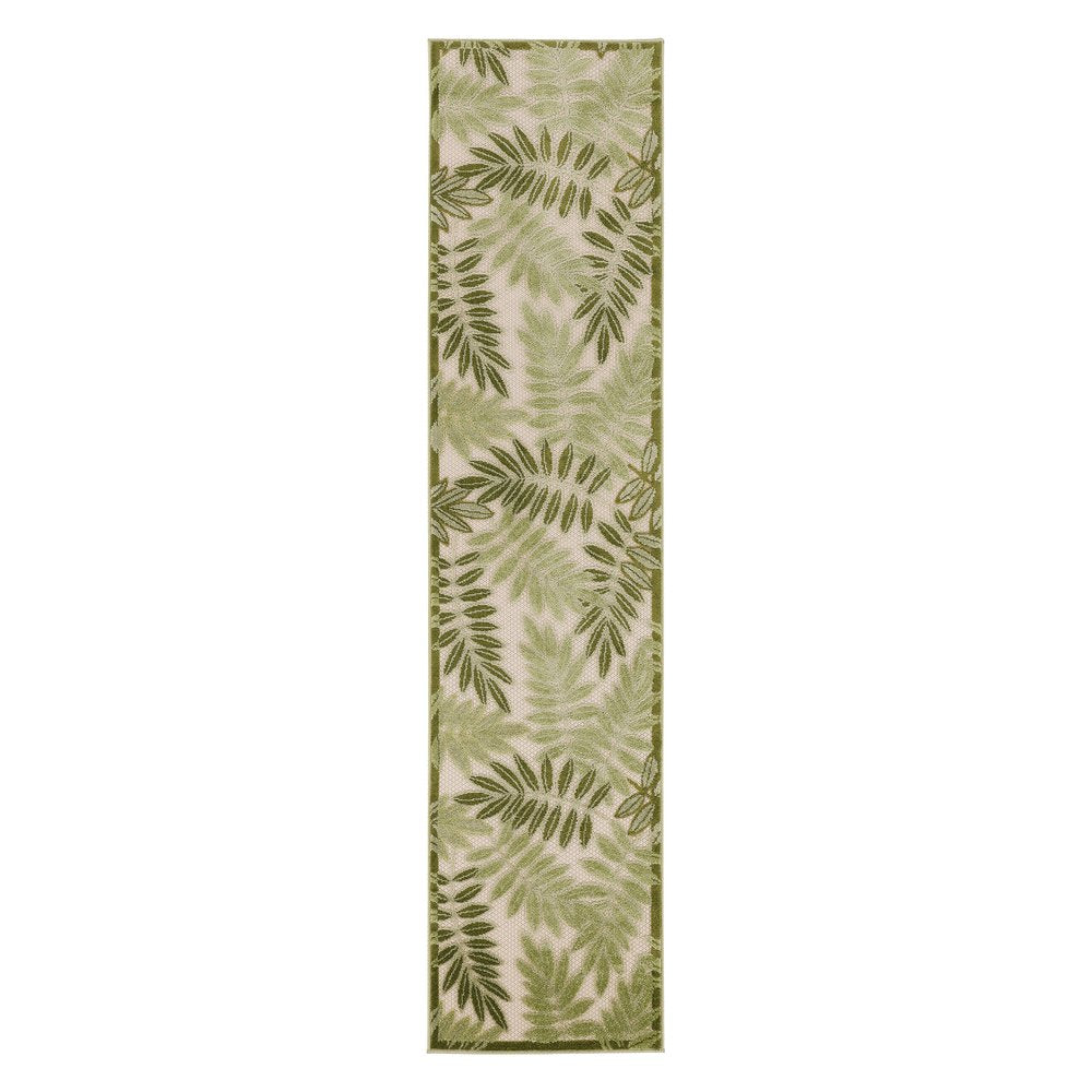 6' Ivory And Green Palm Leaf Indoor Outdoor Runner Rug HomeRoots