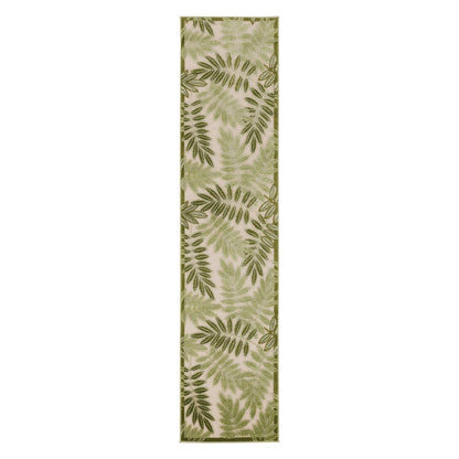 6' Ivory And Green Palm Leaf Indoor Outdoor Runner Rug HomeRoots