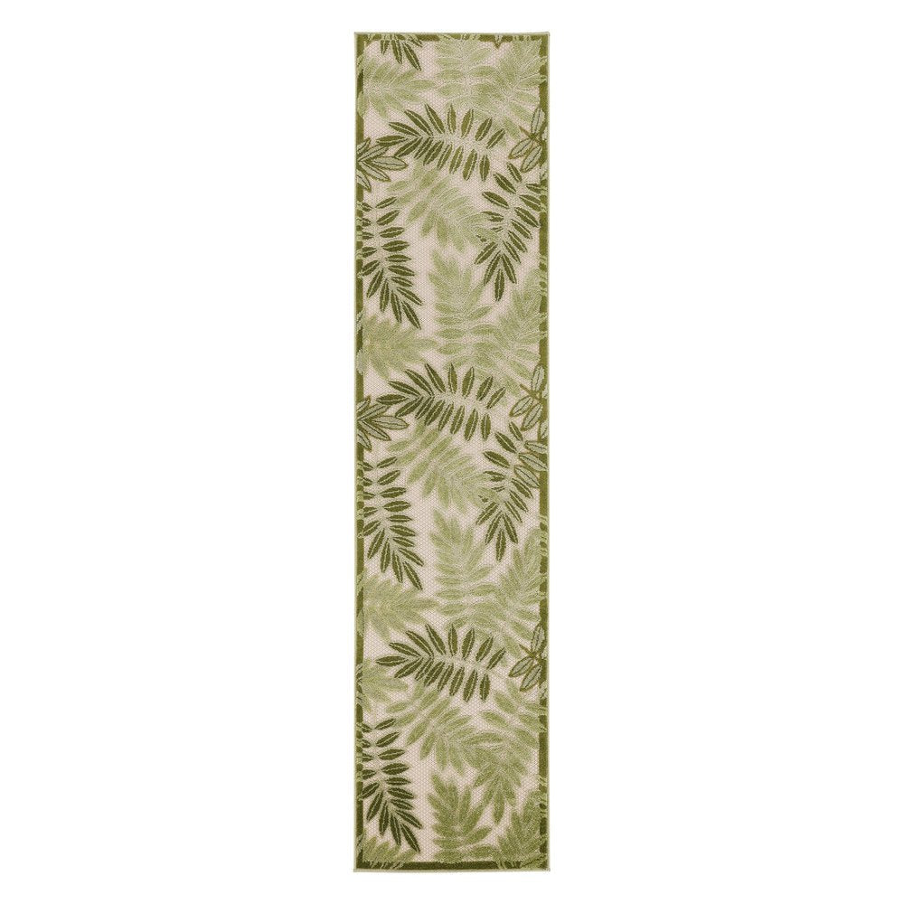6' Ivory And Green Palm Leaf Indoor Outdoor Runner Rug HomeRoots