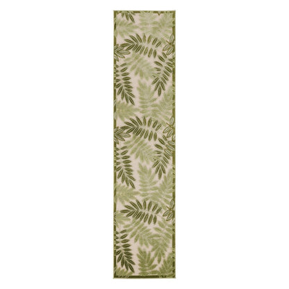 6' Ivory And Green Palm Leaf Indoor Outdoor Runner Rug HomeRoots