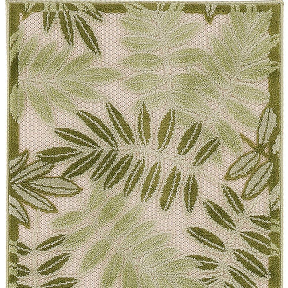 6' Ivory And Green Palm Leaf Indoor Outdoor Runner Rug HomeRoots