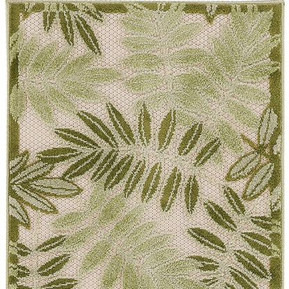 6' Ivory And Green Palm Leaf Indoor Outdoor Runner Rug HomeRoots