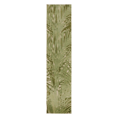 6' Ivory And Green Palm Leaf Indoor Outdoor Runner Rug HomeRoots