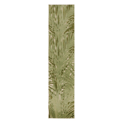 6' Ivory And Green Palm Leaf Indoor Outdoor Runner Rug HomeRoots