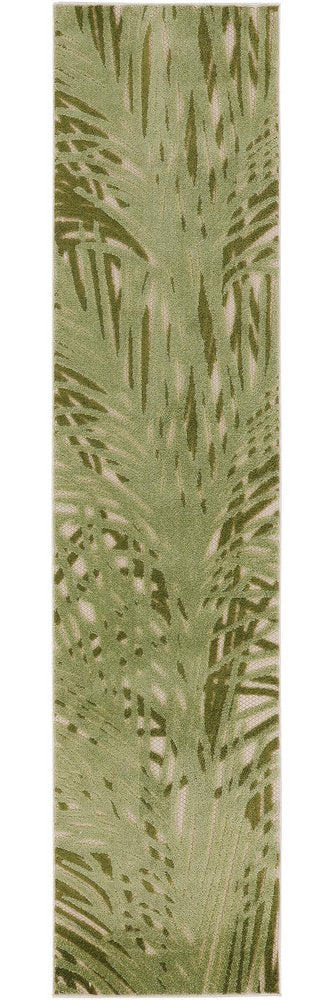 6' Ivory And Green Palm Leaf Indoor Outdoor Runner Rug HomeRoots