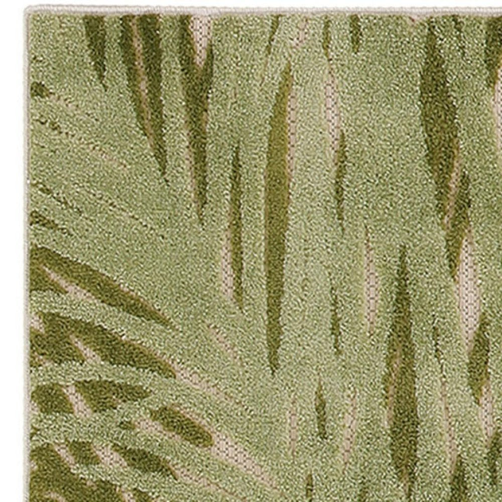 6' Ivory And Green Palm Leaf Indoor Outdoor Runner Rug HomeRoots