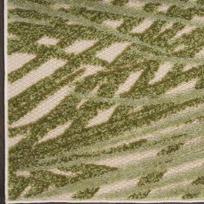 6' Ivory And Green Palm Leaf Indoor Outdoor Runner Rug HomeRoots