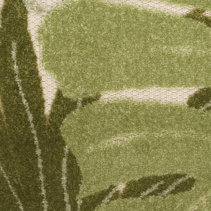 6' Ivory And Green Palm Leaf Indoor Outdoor Runner Rug HomeRoots