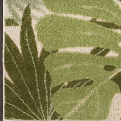 6' Ivory And Green Palm Leaf Indoor Outdoor Runner Rug HomeRoots
