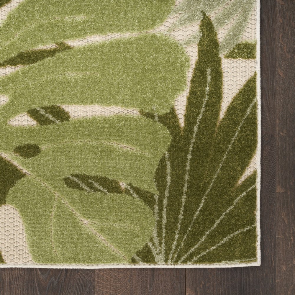 6' Ivory And Green Palm Leaf Indoor Outdoor Runner Rug HomeRoots