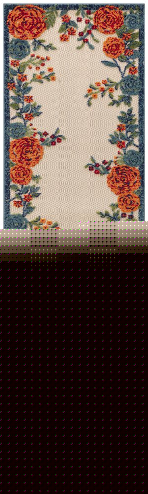 6' Ivory Blue And Orange Floral Indoor Outdoor Runner Rug HomeRoots