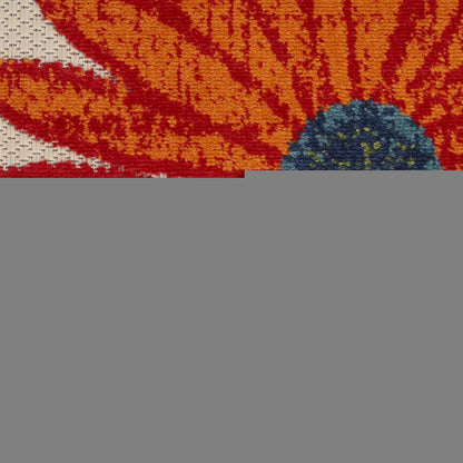 6' Ivory Blue And Orange Floral Indoor Outdoor Runner Rug