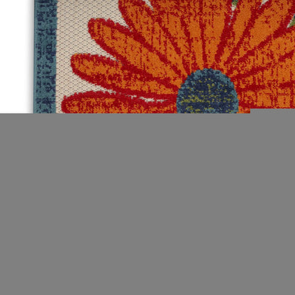 6' Ivory Blue And Orange Floral Indoor Outdoor Runner Rug