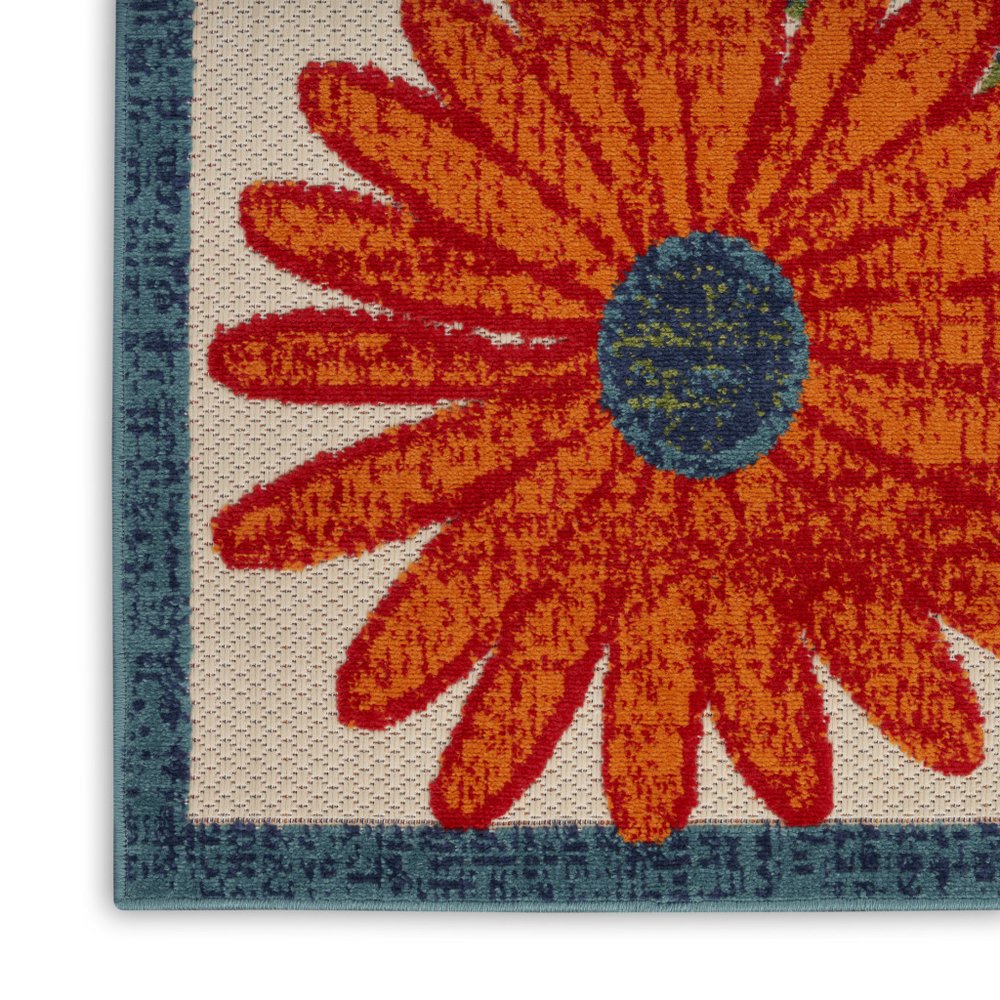 6' Ivory Blue And Orange Floral Indoor Outdoor Runner Rug HomeRoots