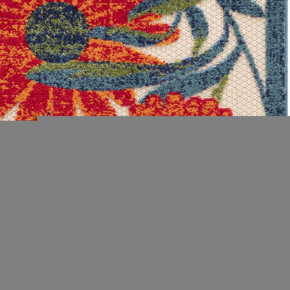 6' Ivory Blue And Orange Floral Indoor Outdoor Runner Rug