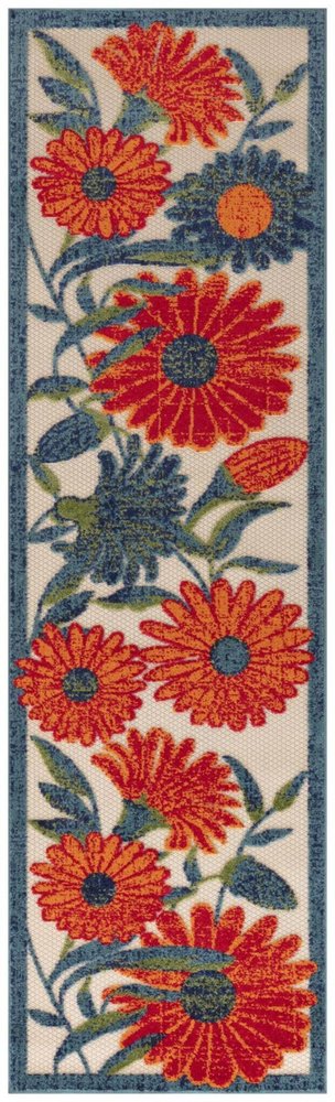 6' Ivory Blue And Orange Floral Indoor Outdoor Runner Rug HomeRoots