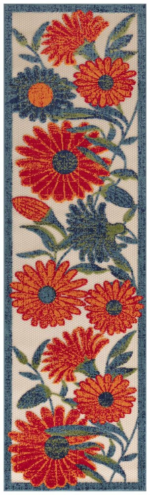 6' Ivory Blue And Orange Floral Indoor Outdoor Runner Rug HomeRoots