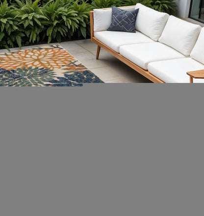 8' Ivory Blue Green And Yellow Floral Indoor Outdoor Runner Rug HomeRoots
