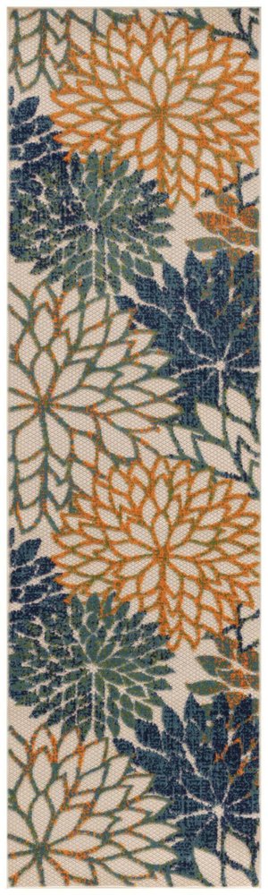 8' Ivory Blue Green And Yellow Floral Indoor Outdoor Runner Rug HomeRoots