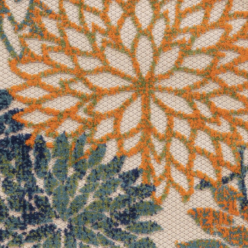 8' Ivory Blue Green And Yellow Floral Indoor Outdoor Runner Rug HomeRoots