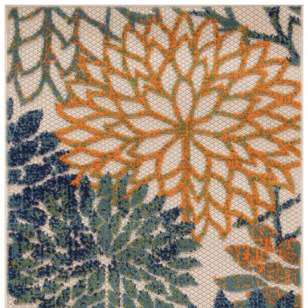 8' Ivory Blue Green And Yellow Floral Indoor Outdoor Runner Rug HomeRoots