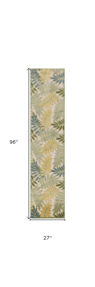 8' Green Yellow And Blue Floral Indoor Outdoor Runner Rug HomeRoots