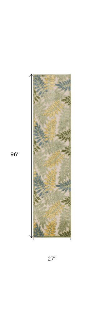 8' Green Yellow And Blue Floral Indoor Outdoor Runner Rug HomeRoots