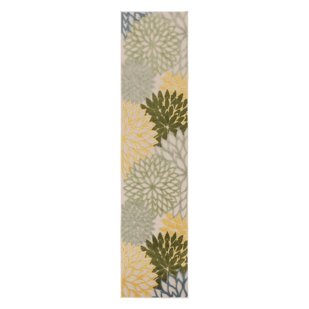8' Green Yellow And Blue Floral Indoor Outdoor Runner Rug
