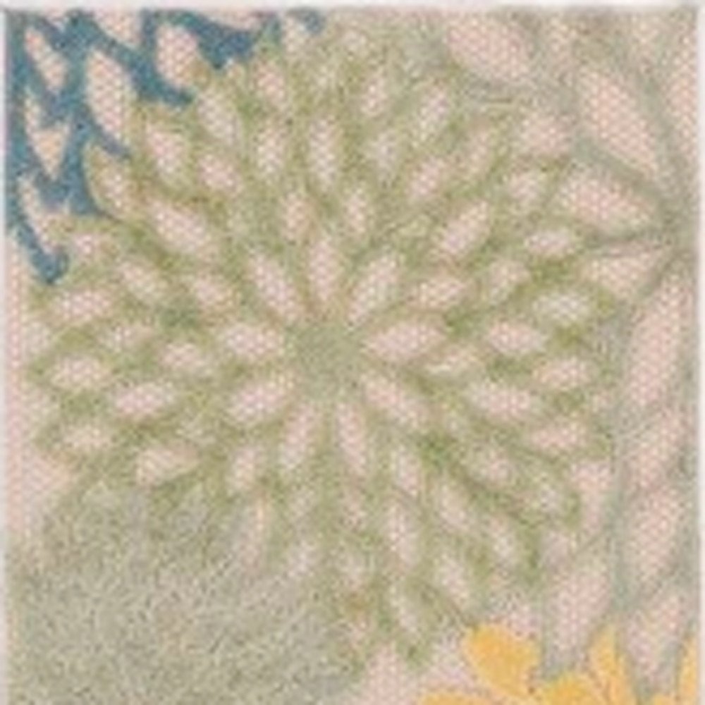 8' Green Yellow And Blue Floral Indoor Outdoor Runner Rug