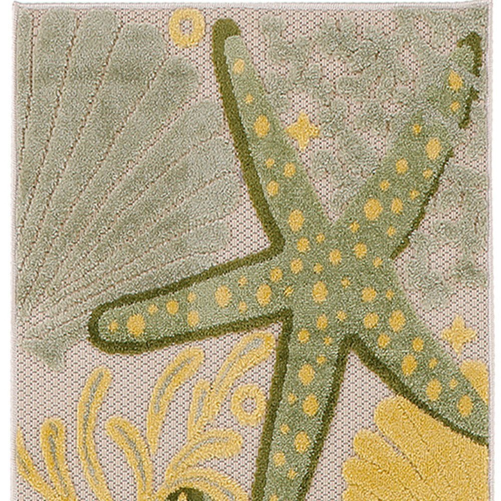 8' Green And Yellow Starfish Indoor Outdoor Runner Rug HomeRoots