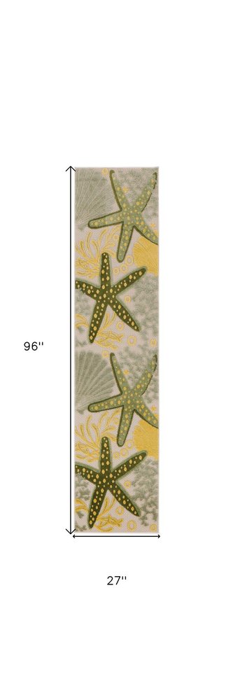 8' Green And Yellow Starfish Indoor Outdoor Runner Rug — view 3