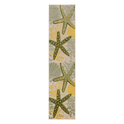 8' Green And Yellow Starfish Indoor Outdoor Runner Rug HomeRoots