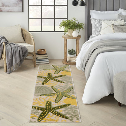 8' Green And Yellow Starfish Indoor Outdoor Runner Rug HomeRoots