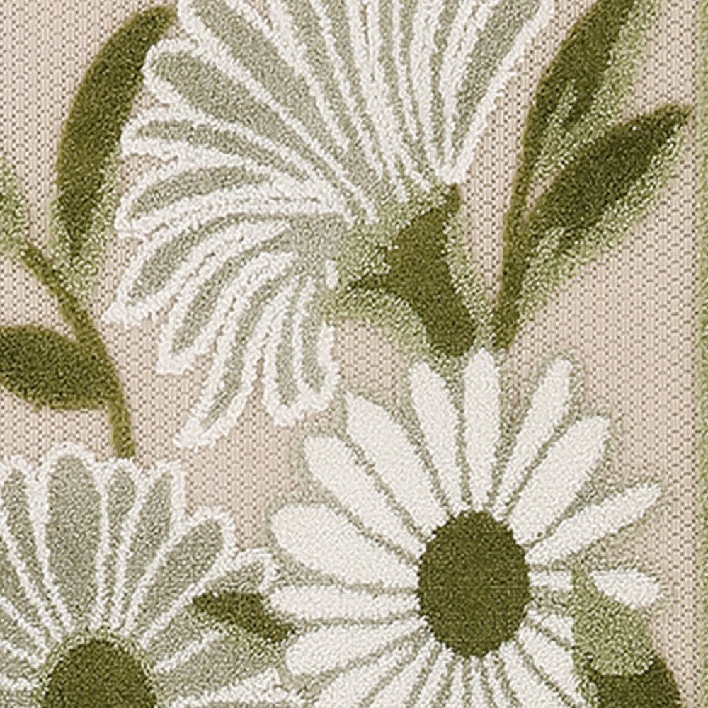 8' Ivory And Green Floral Indoor Outdoor Runner Rug HomeRoots