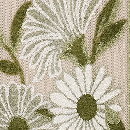 8' Ivory And Green Floral Indoor Outdoor Runner Rug HomeRoots