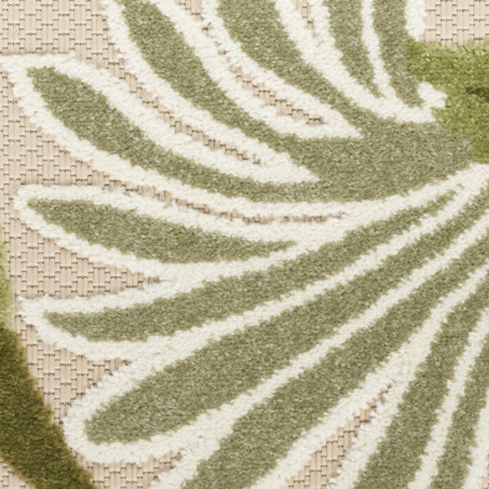 8' Ivory And Green Floral Indoor Outdoor Runner Rug HomeRoots