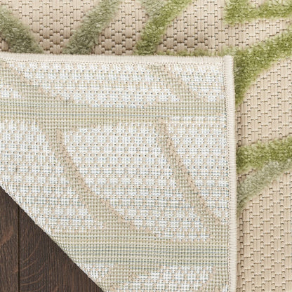 8' Ivory Green And Dark Green Floral Indoor Outdoor Runner Rug HomeRoots