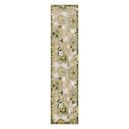 8' Ivory Dark Green And Yellow Floral Indoor Outdoor Runner Rug HomeRoots