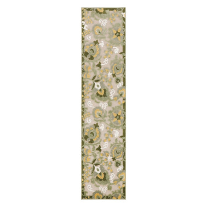 8' Ivory Dark Green And Yellow Floral Indoor Outdoor Runner Rug HomeRoots