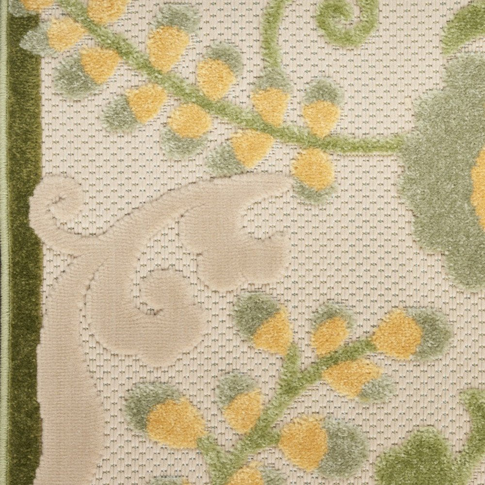 8' Ivory Dark Green And Yellow Floral Indoor Outdoor Runner Rug HomeRoots