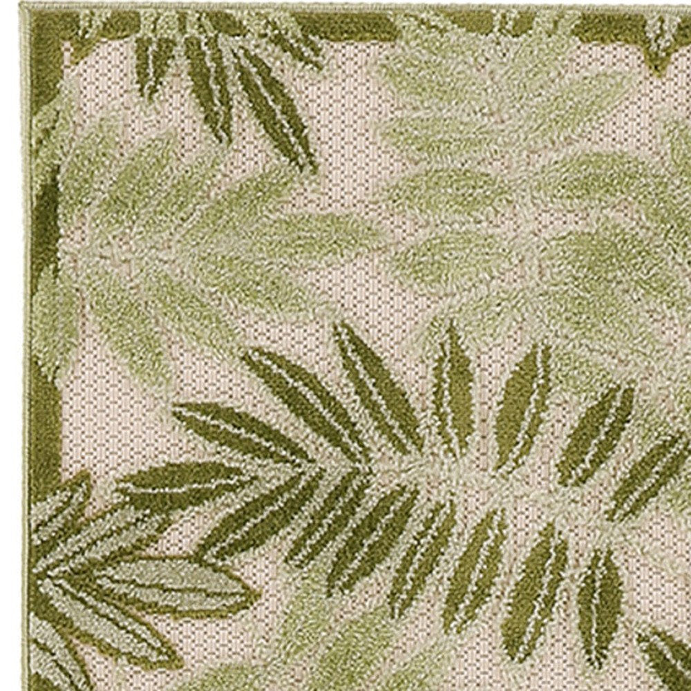 8' Ivory And Green Palm Leaf Indoor Outdoor Runner Rug HomeRoots