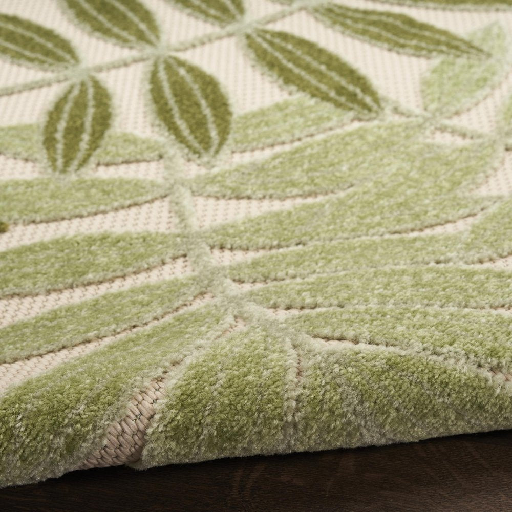8' Ivory And Green Palm Leaf Indoor Outdoor Runner Rug HomeRoots