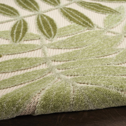 8' Ivory And Green Palm Leaf Indoor Outdoor Runner Rug HomeRoots