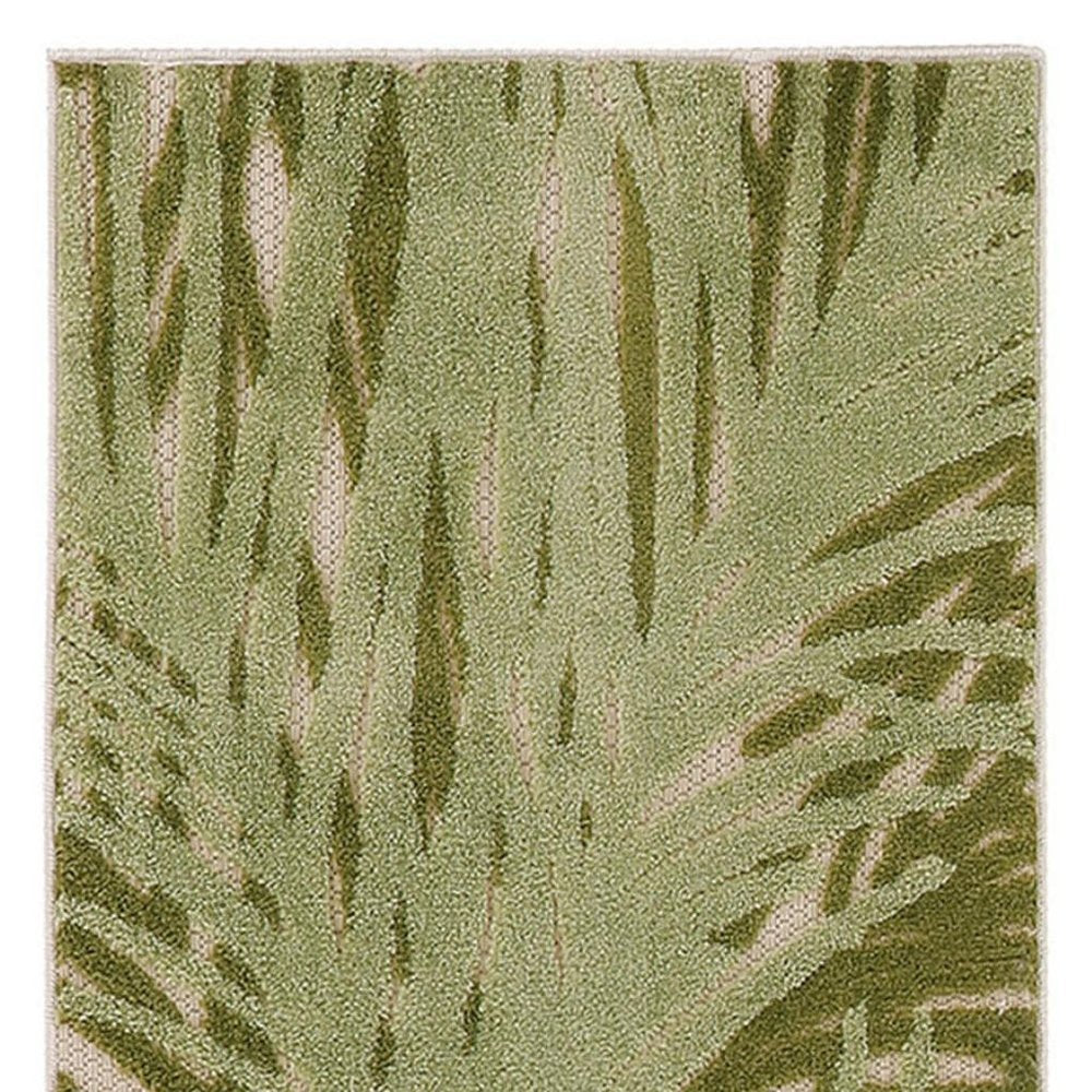 8' Ivory And Green Palm Leaf Indoor Outdoor Runner Rug HomeRoots