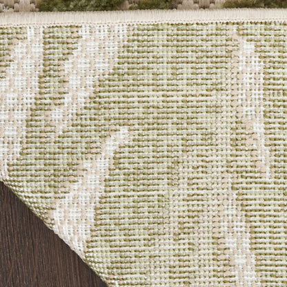 8' Ivory And Green Palm Leaf Indoor Outdoor Runner Rug HomeRoots