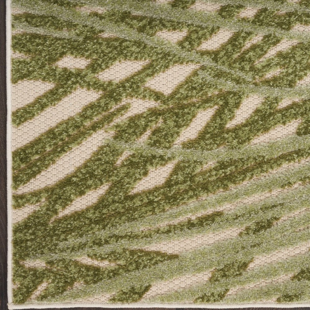 8' Ivory And Green Palm Leaf Indoor Outdoor Runner Rug HomeRoots