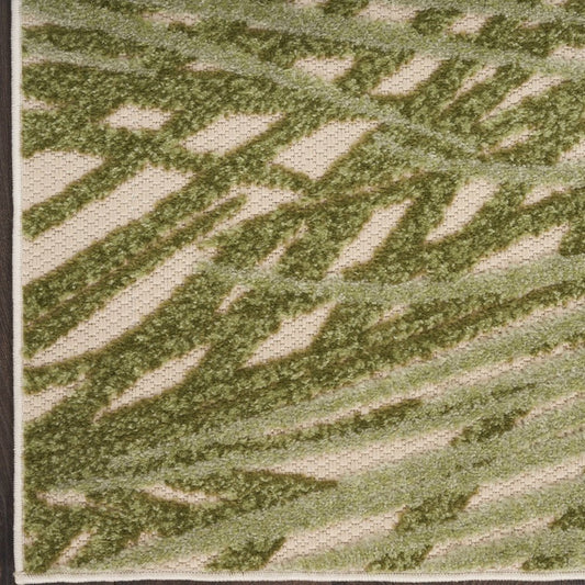 8' Ivory And Green Palm Leaf Indoor Outdoor Runner Rug HomeRoots