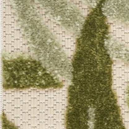 8' Ivory And Green Palm Leaf Indoor Outdoor Runner Rug HomeRoots