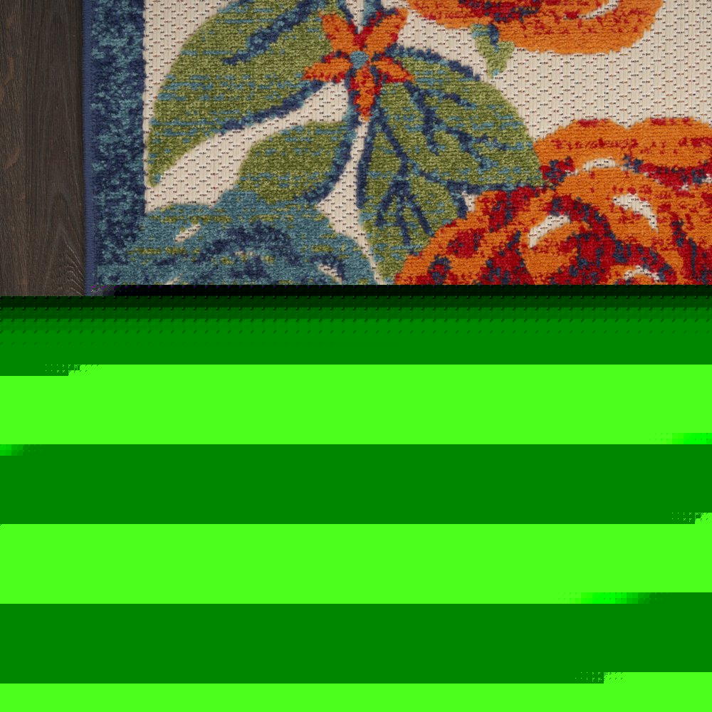 8' Ivory Orange And Blue Floral Indoor Outdoor Runner Rug